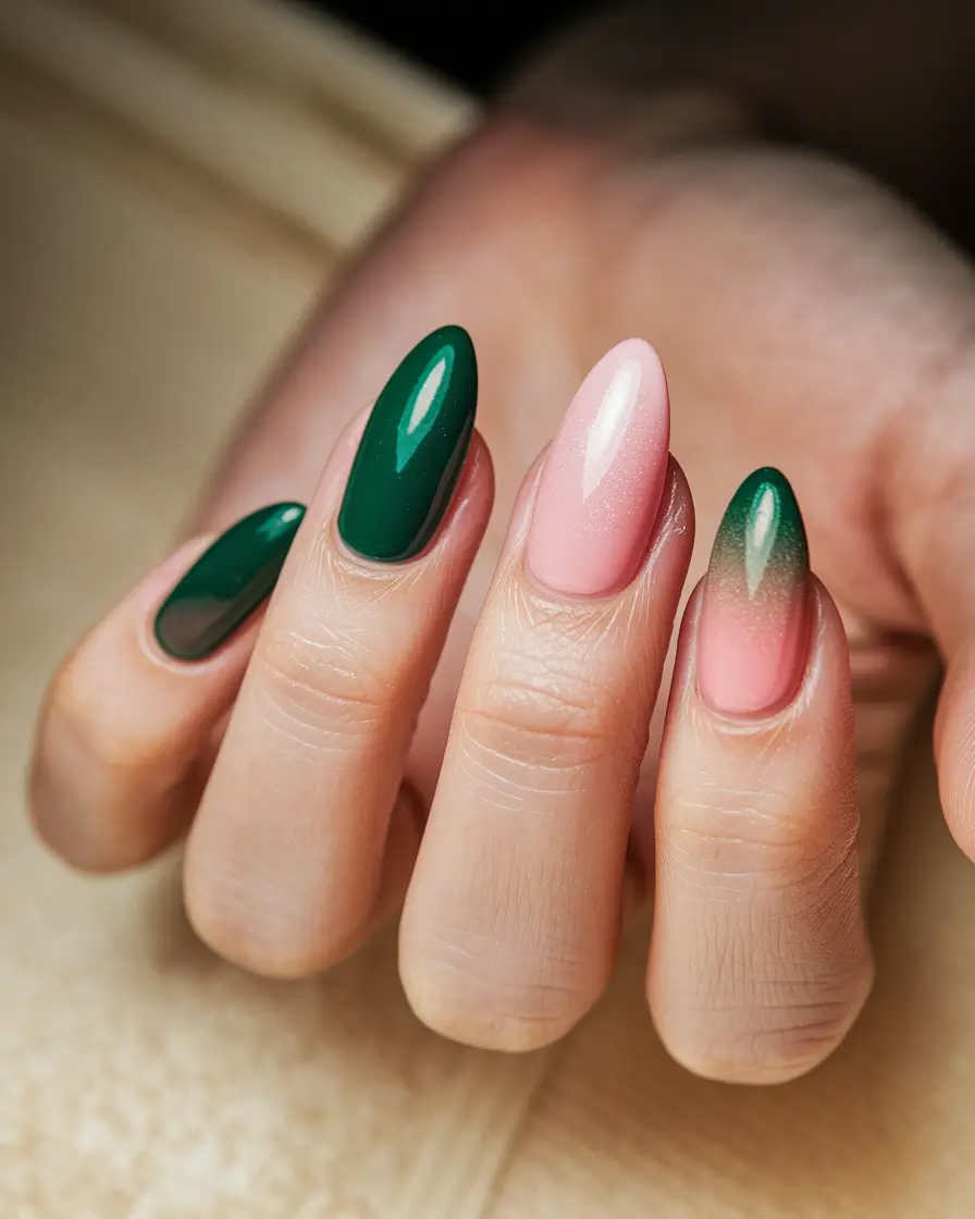 october nails colors Emerald & Pink Gradient Mix