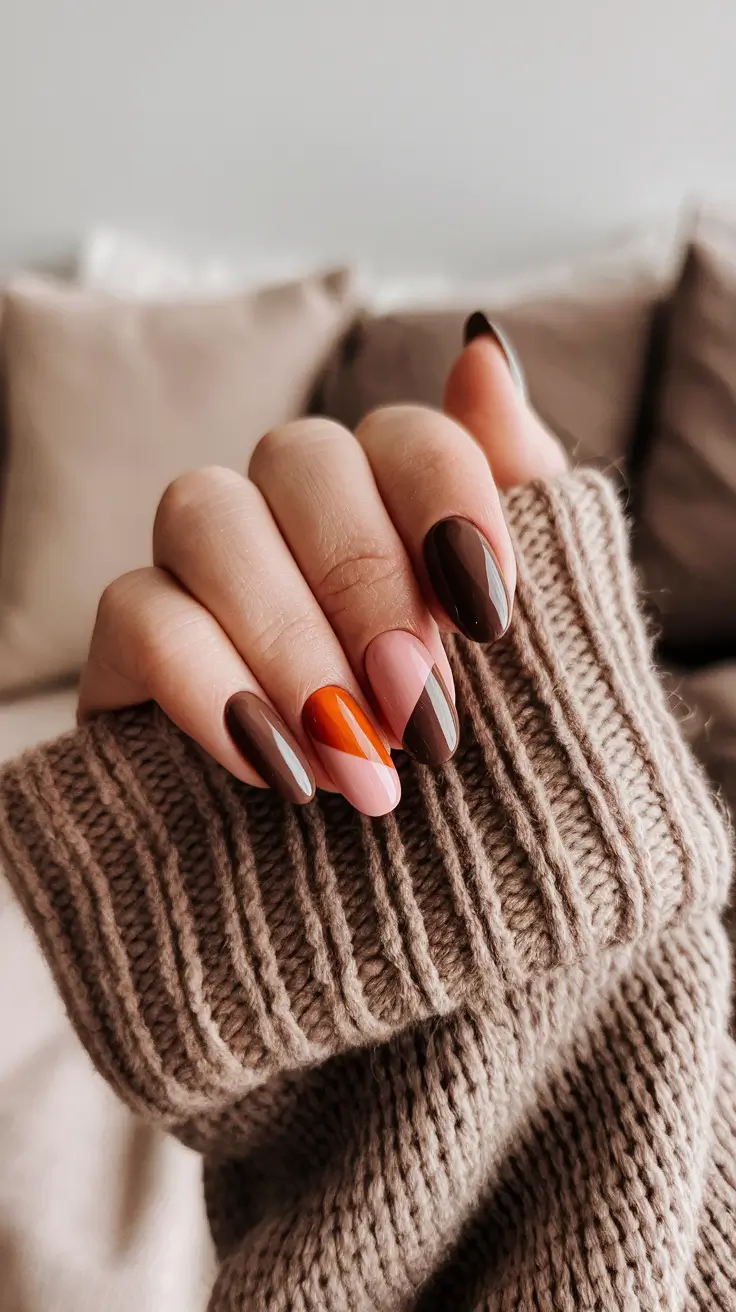 october nails colors Earthy Mocha & Orange Angles