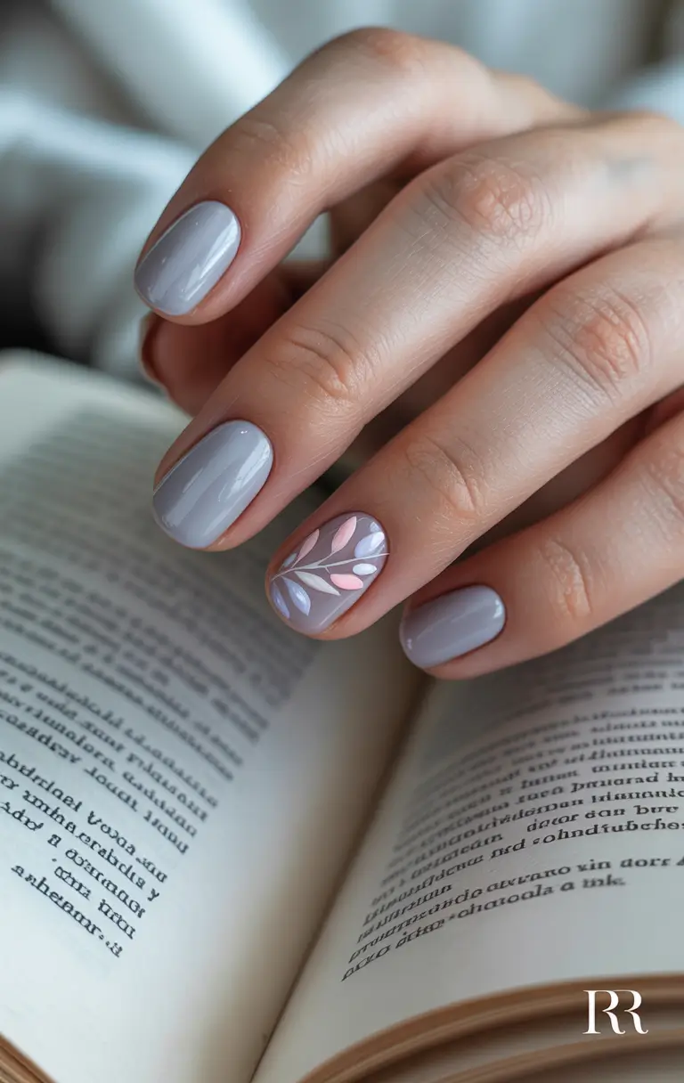 fall/winter nails color Soft Lavender with Botanical Accent