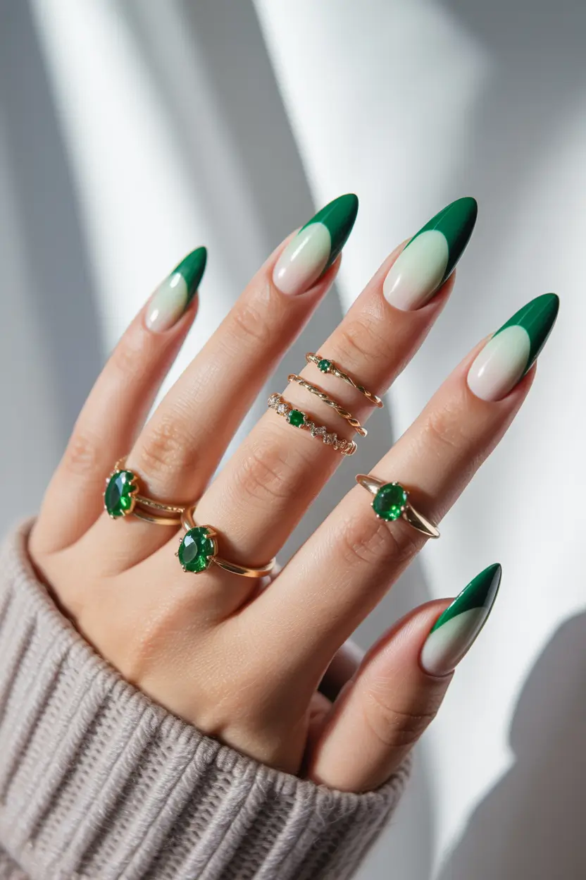 fall/winter nails color Emerald French Fade