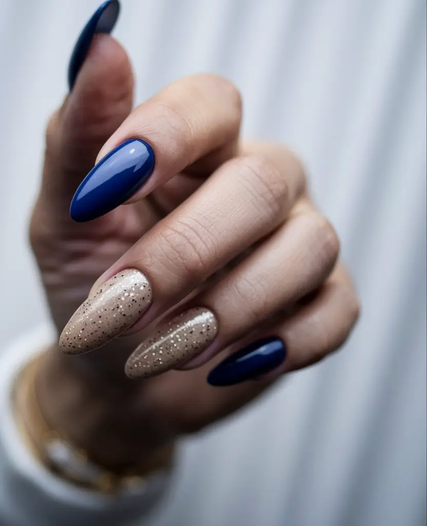 fall/winter nails color Midnight Blue & Gold Spark