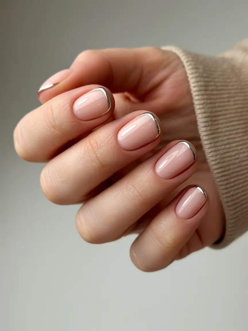 fall/winter nails color Minimal Nude with Metallic Edge