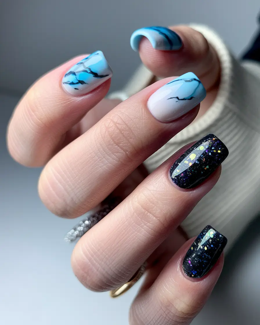 fall/winter nails color Arctic Marble & Cosmic Sparkle