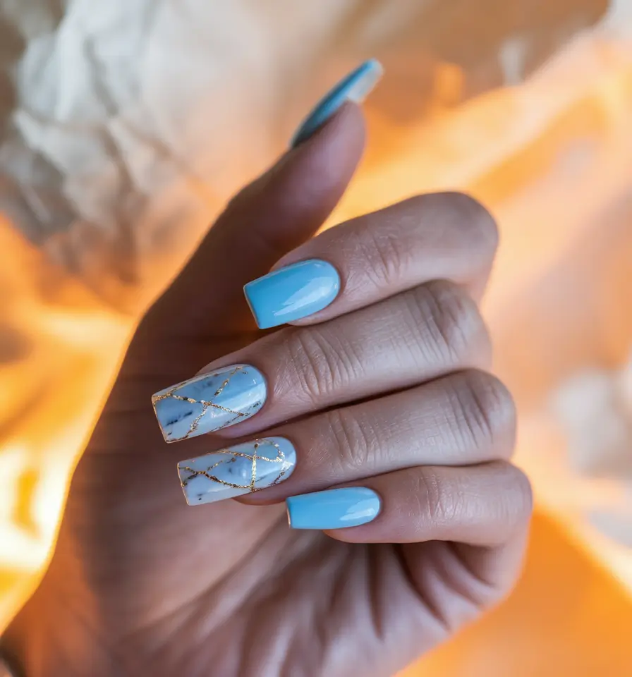fall/winter nails color Frosted Blue Geometry