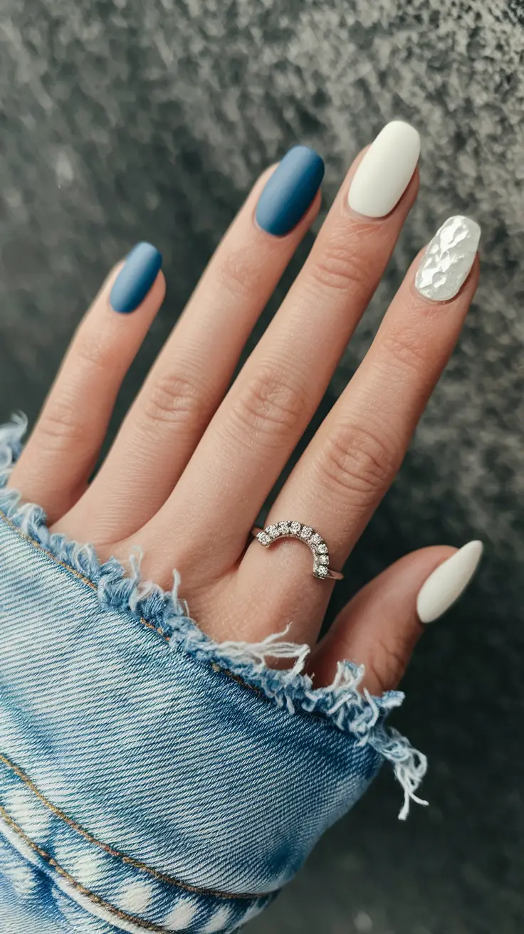fall/winter nails color Denim & White Matte Mix