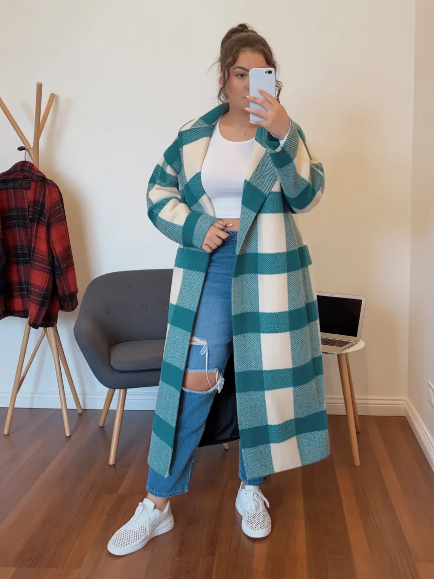 plus size winter outfits cold weather Bold Checks and Effortless Cool