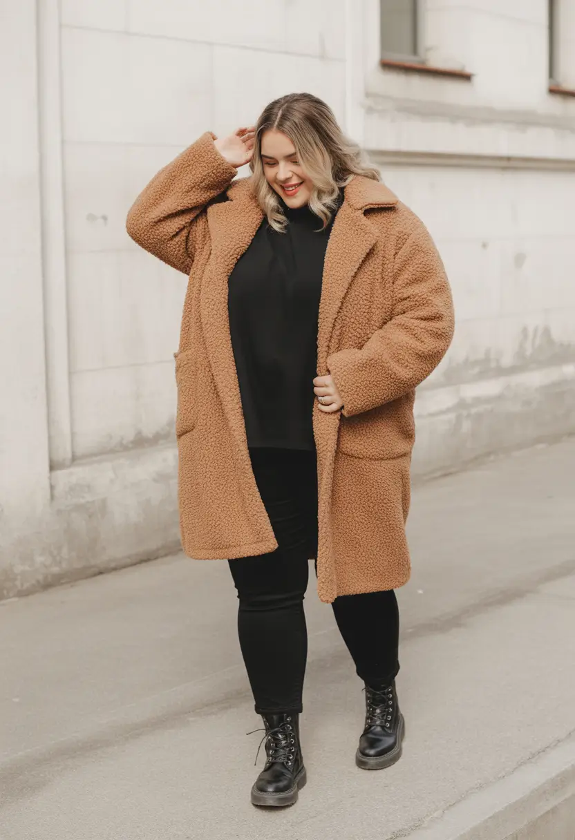 plus size winter outfits cold weather Teddy Coat Street Aesthetic