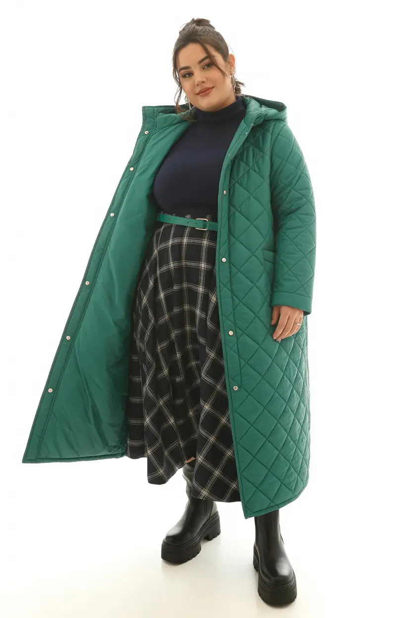 plus size winter outfits cold weather Quilted Comfort with Structure