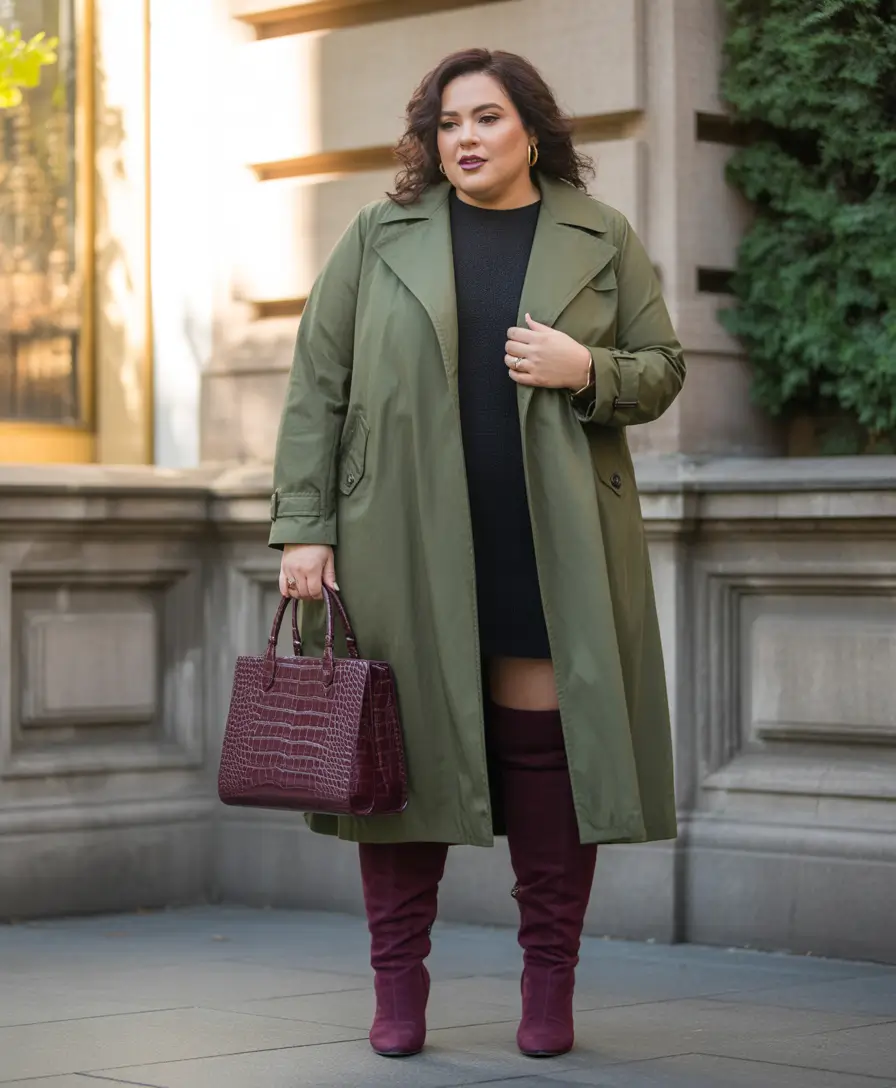 plus size winter outfits cold weather Olive Green Sophistication