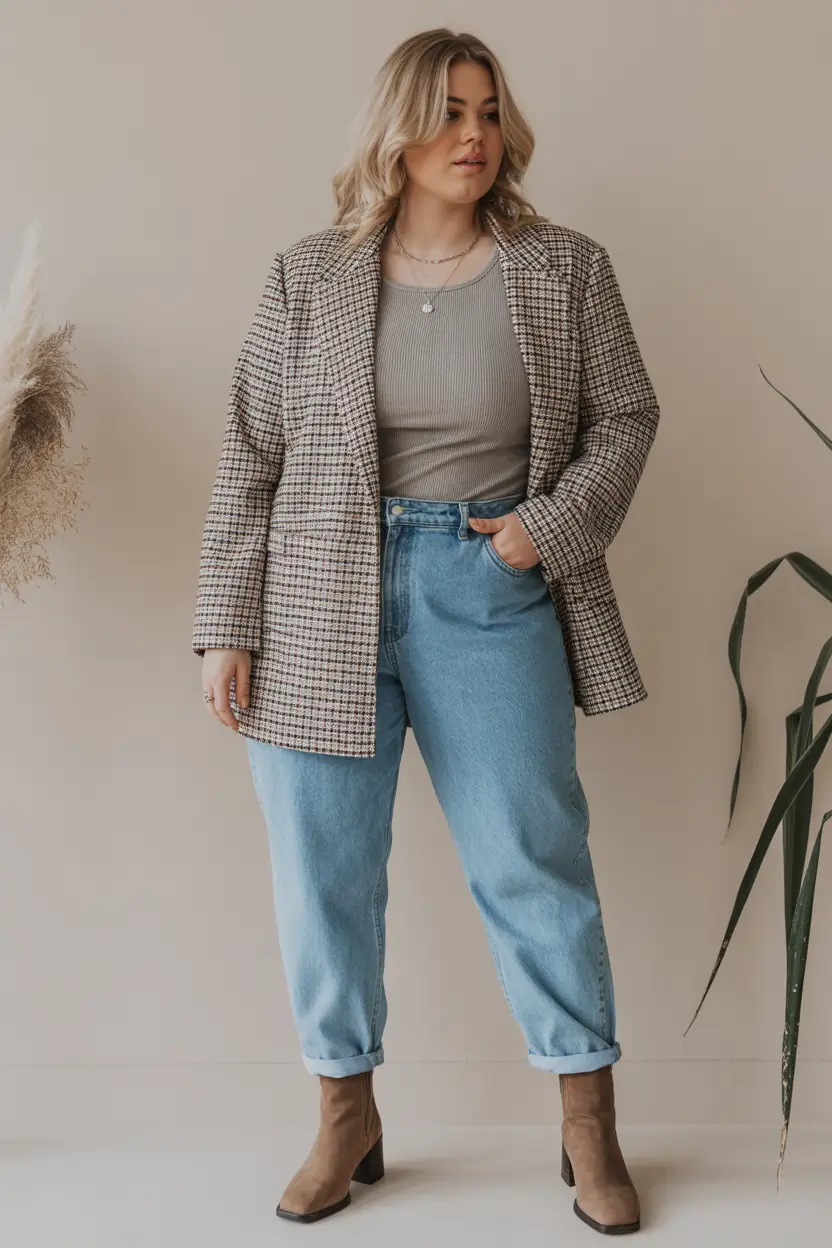 plus size winter outfits cold weather Blazer Cool with Denim Ease