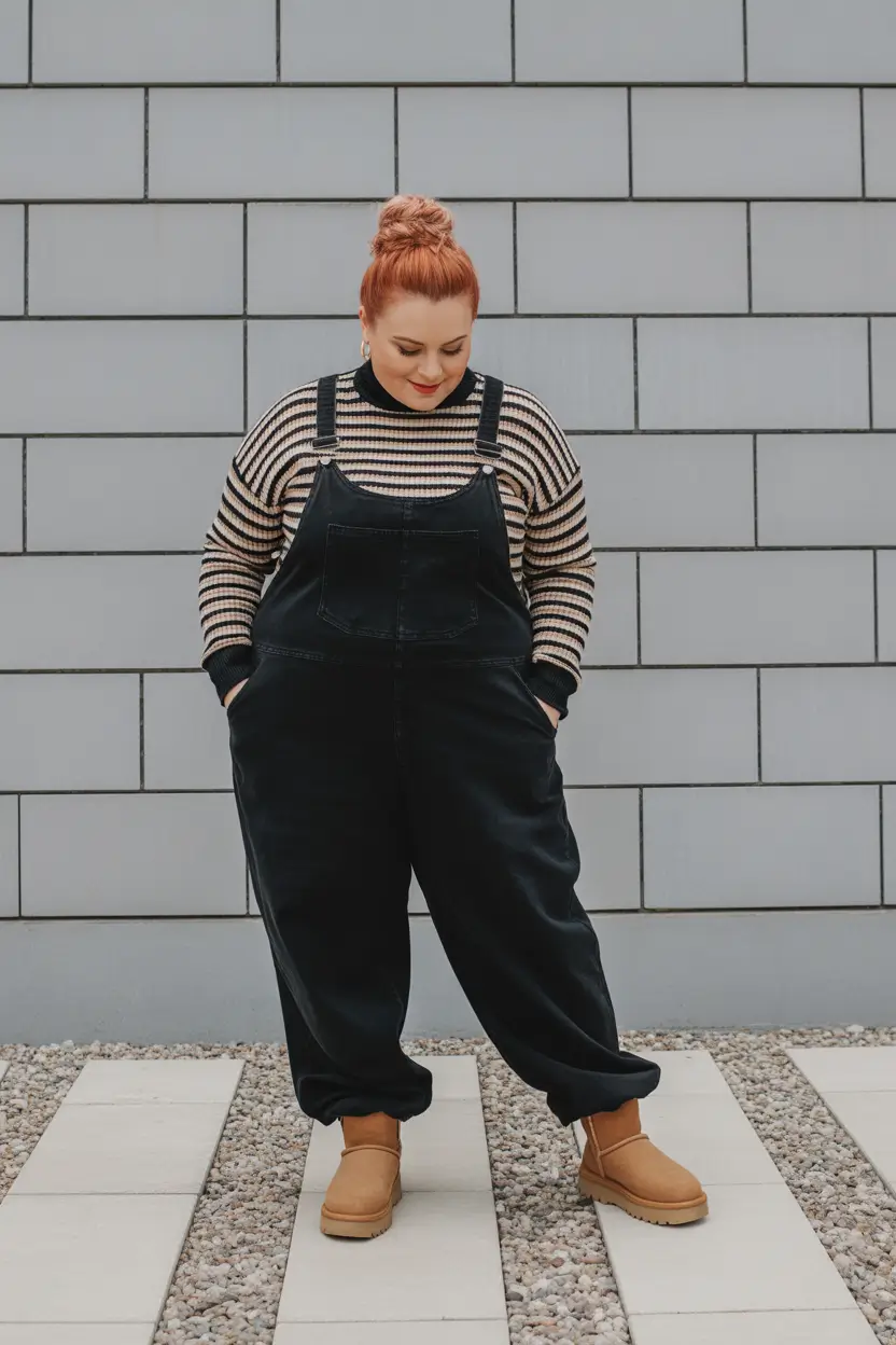plus size winter outfits cold weather Playful Overalls Revival