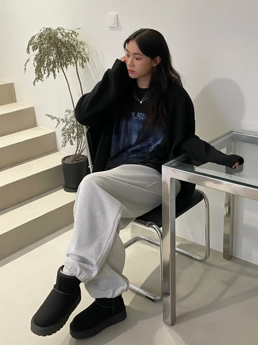uggs outfit winter Laidback Comfort with Black Ultra Minis