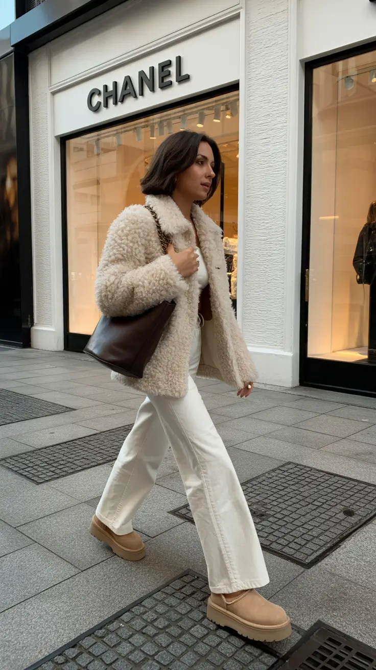 uggs outfit winter Monochrome Cream with a Chic Twist