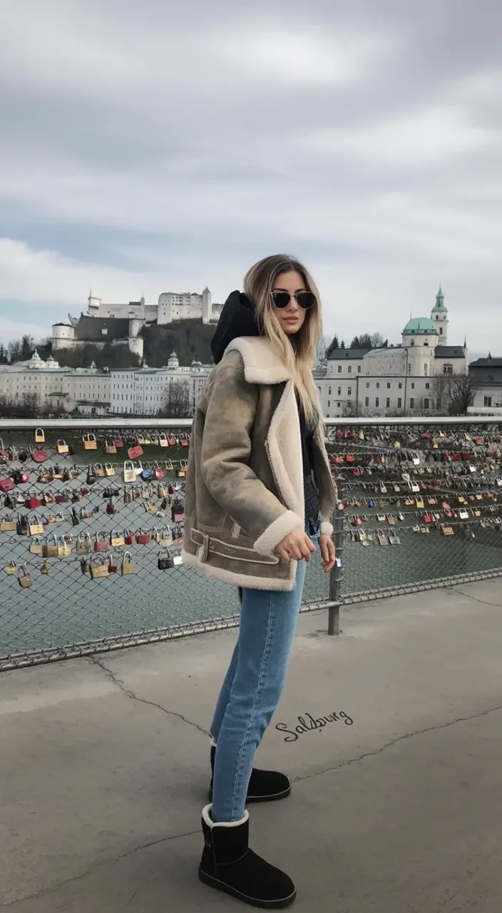 uggs outfit winter Shearling Jacket and Jeans Perfection