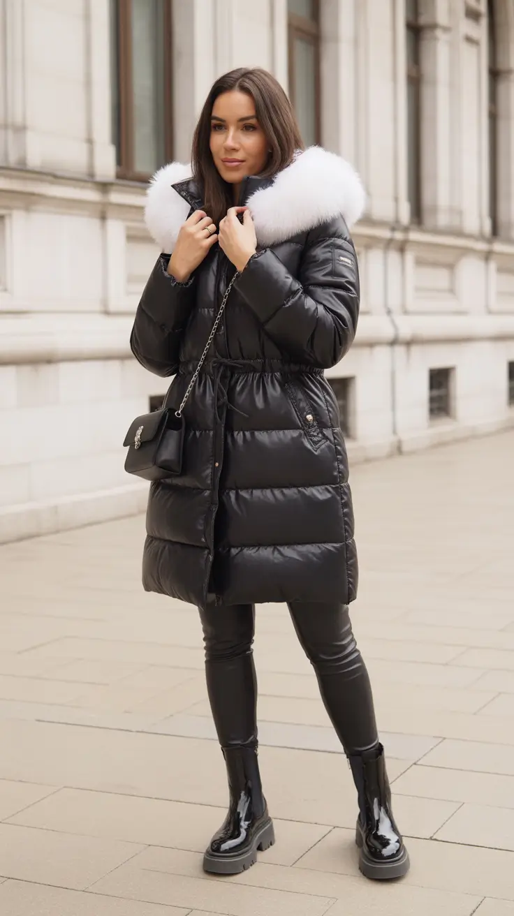 winter outfit inspo 2026 aesthetic Black Puffer Power