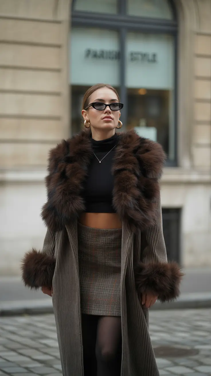 Winter 2025 2026 Retro Fur Trim and Skirt Combo
