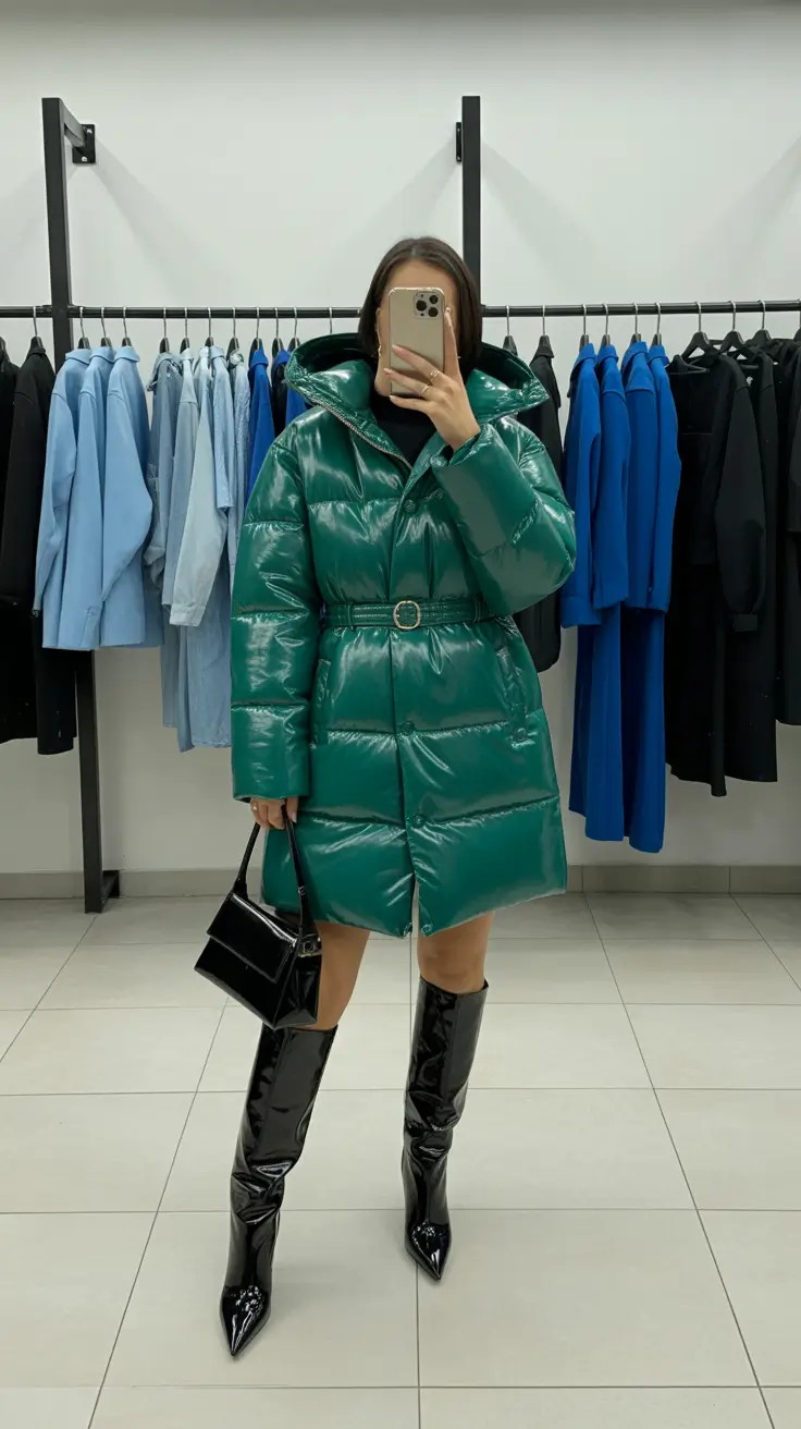 Winter 2025 2026 Green Statement Puffer with Baddie Energy