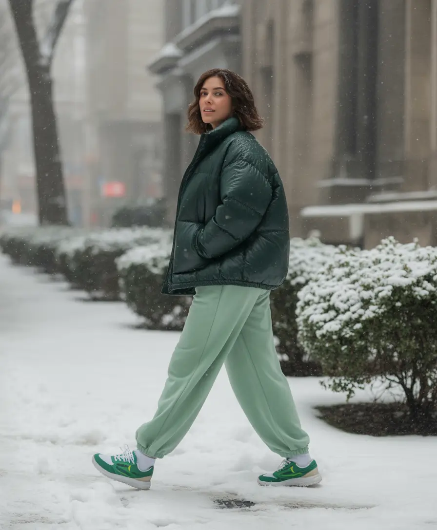 winter outfits inspiration sporty green