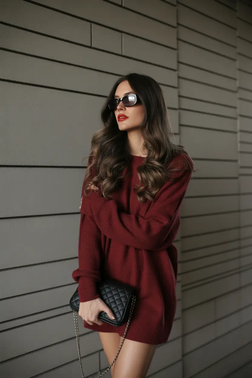 winter outfits inspiration burgundy dress