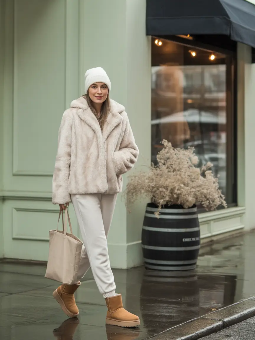 winter outfits inspiration faux fur casual