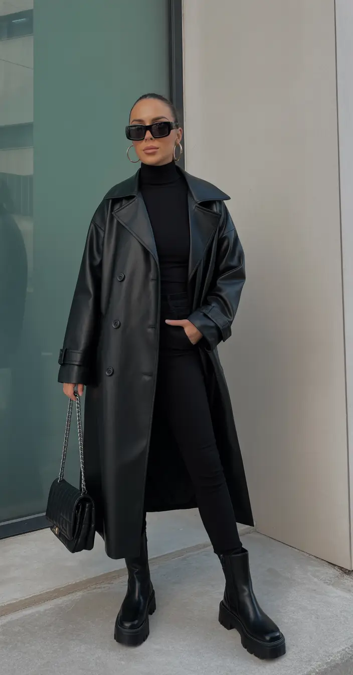 winter outfits inspiration all black leather