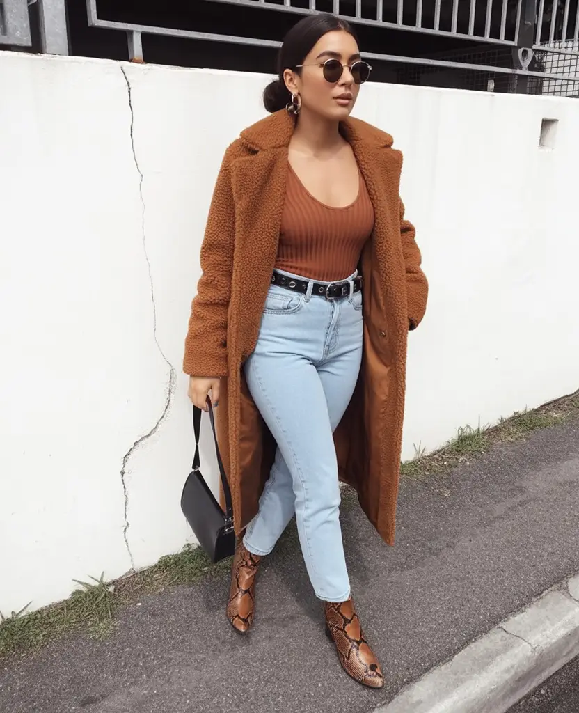 winter outfits inspiration teddy coat retro