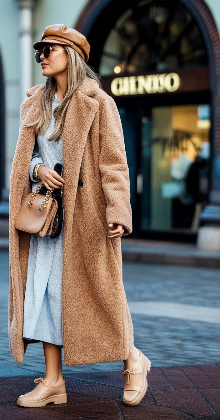 winter outfits inspiration teddy coat neutral