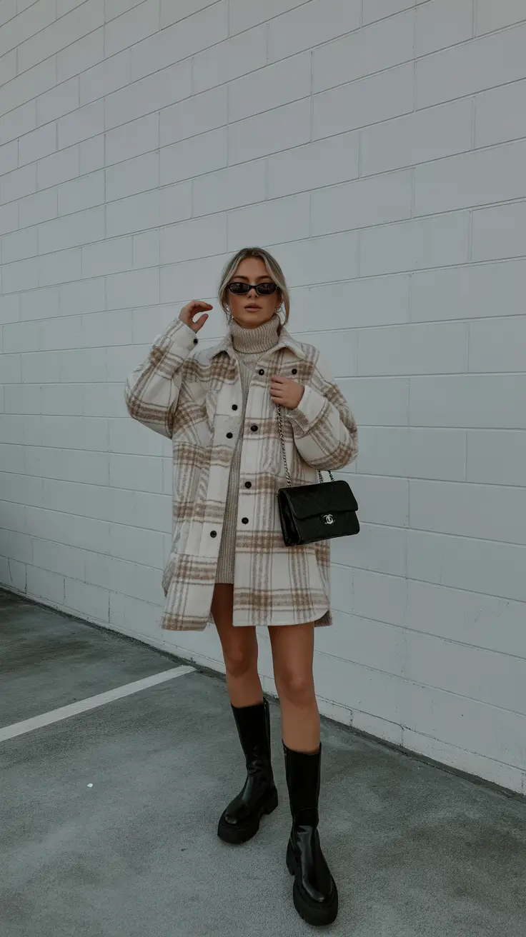 winter outfits aesthetic Modern Plaid & Knit Fusion
