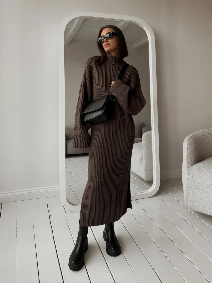 winter outfits aesthetic Minimalist Chocolate Knit