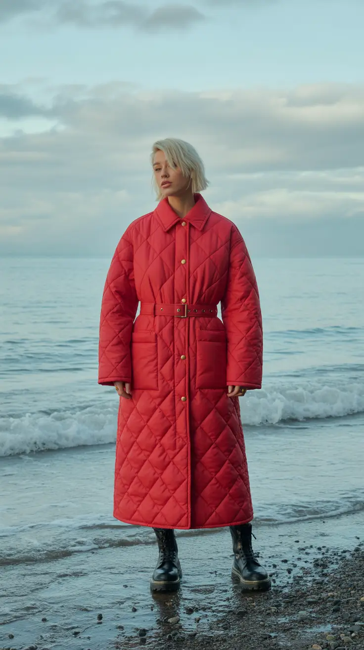 Winter Outfits Cold Weather Bold Red Quilted Statement