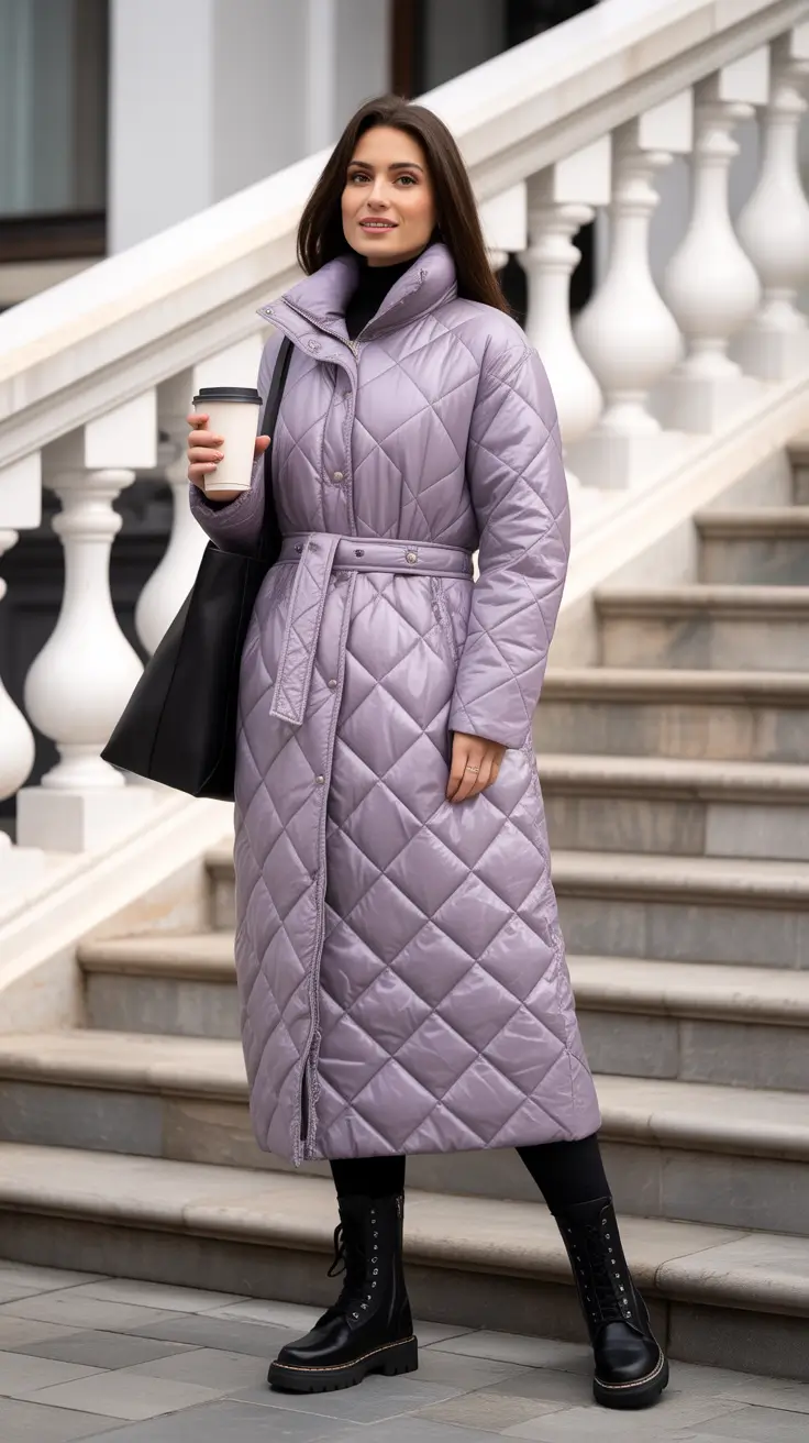 Winter Outfits Cold Weather Lavender Quilted Elegance