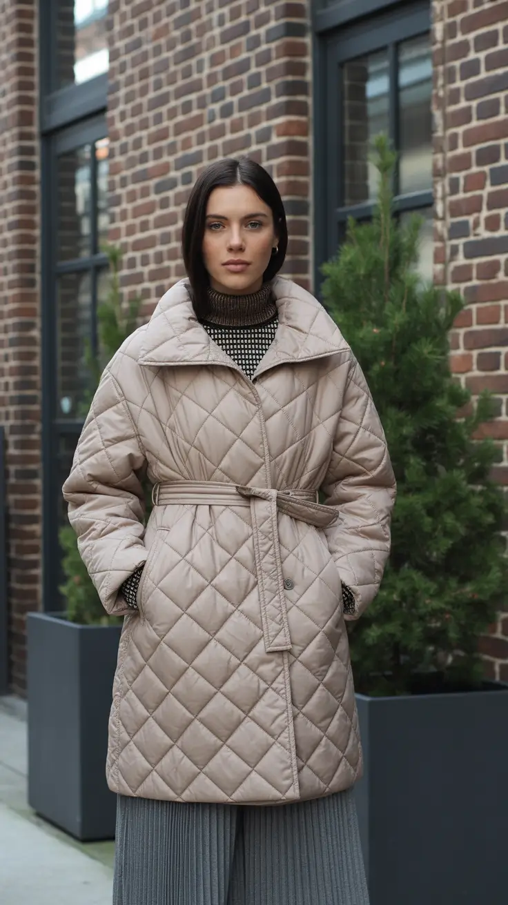 Winter Outfits Cold Weather Neutral Quilted Minimalism