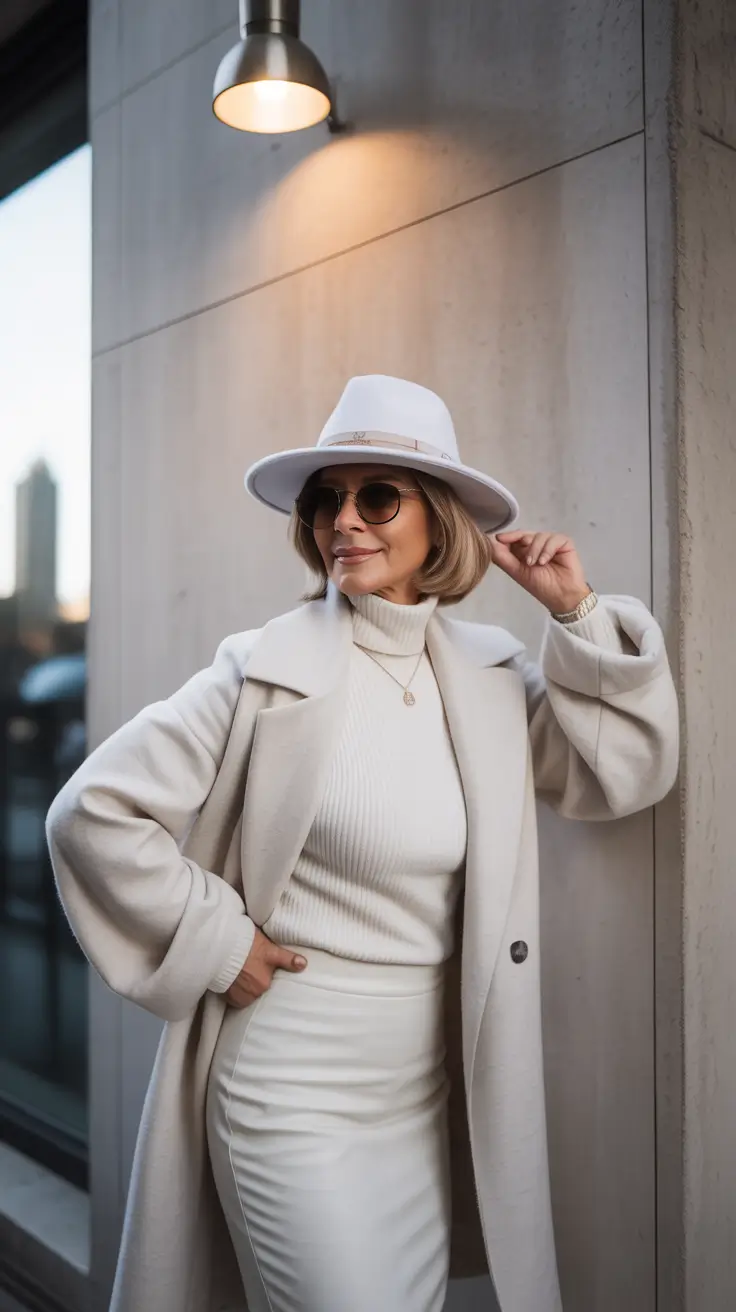 winter outfits over 40 All-White Elegance