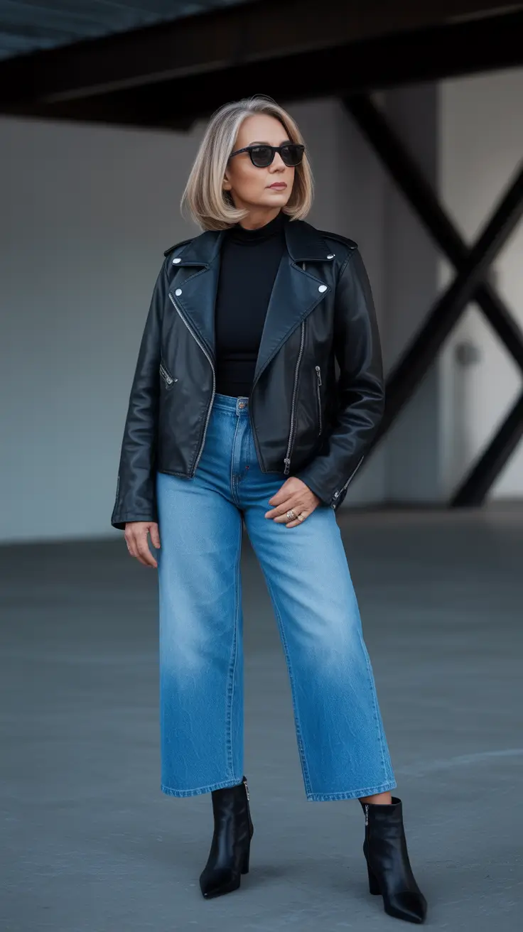 winter outfits over 40 Leather and Denim Cool