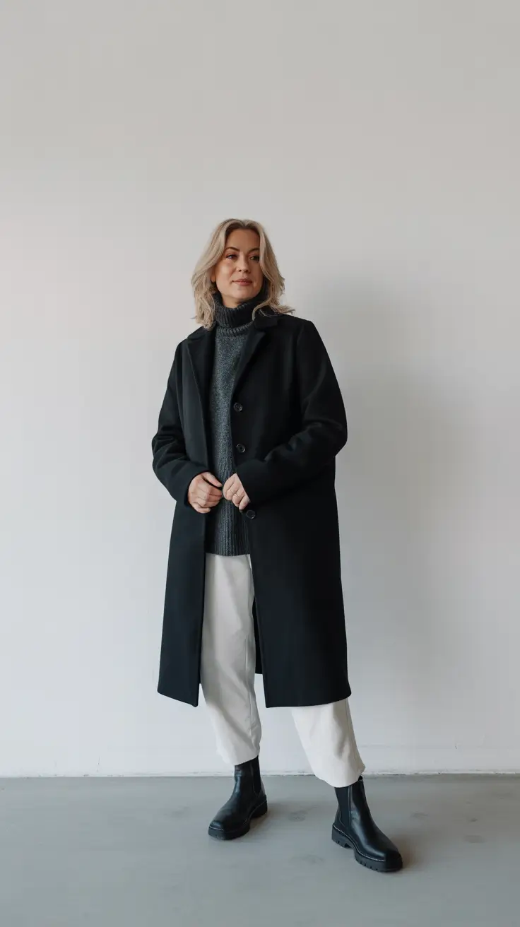 winter outfits over 40 Black and Grey Minimalism