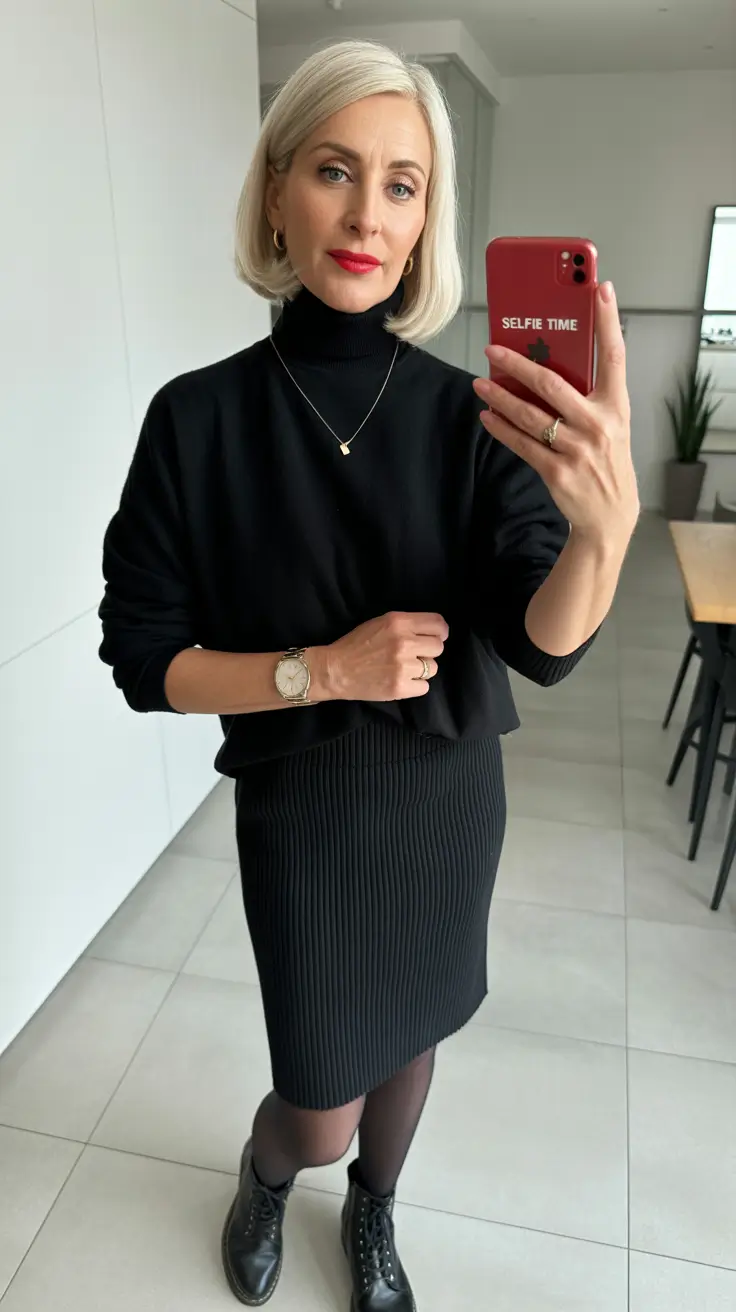 winter outfits over 40 Sleek Black with a Feminine Twist