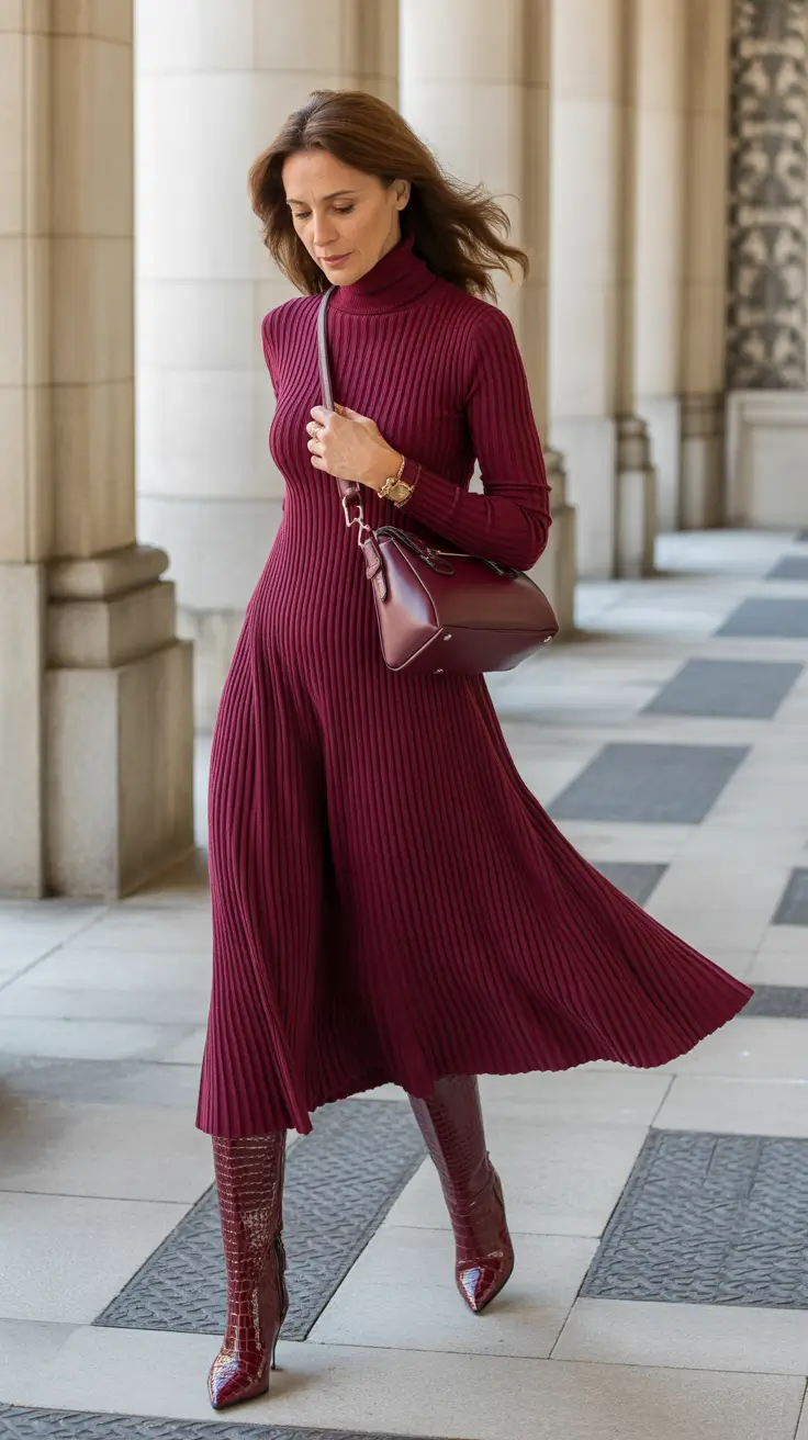 winter outfits over 40 Burgundy Elegance with Texture