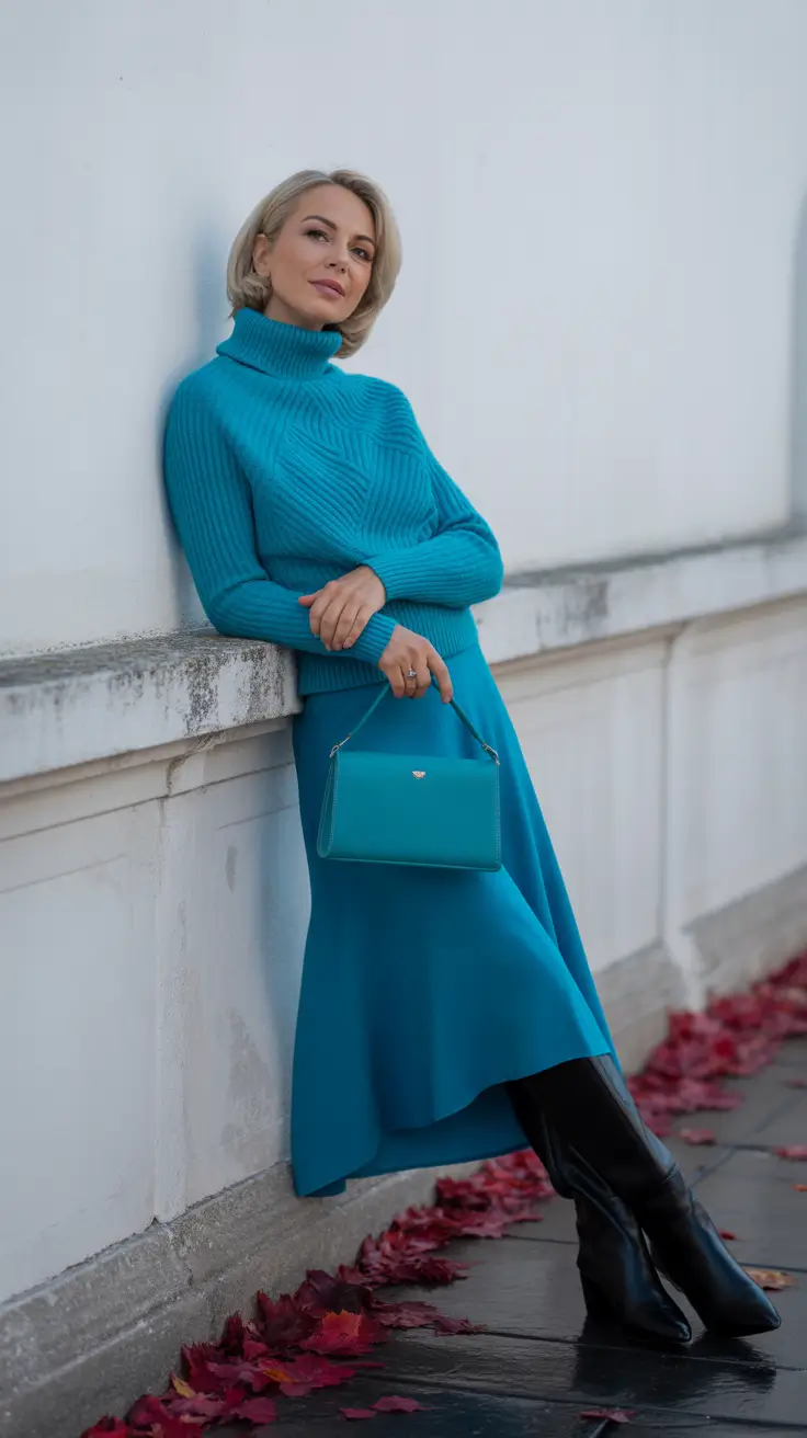 winter outfits over 40 Monochrome Blue Confidence