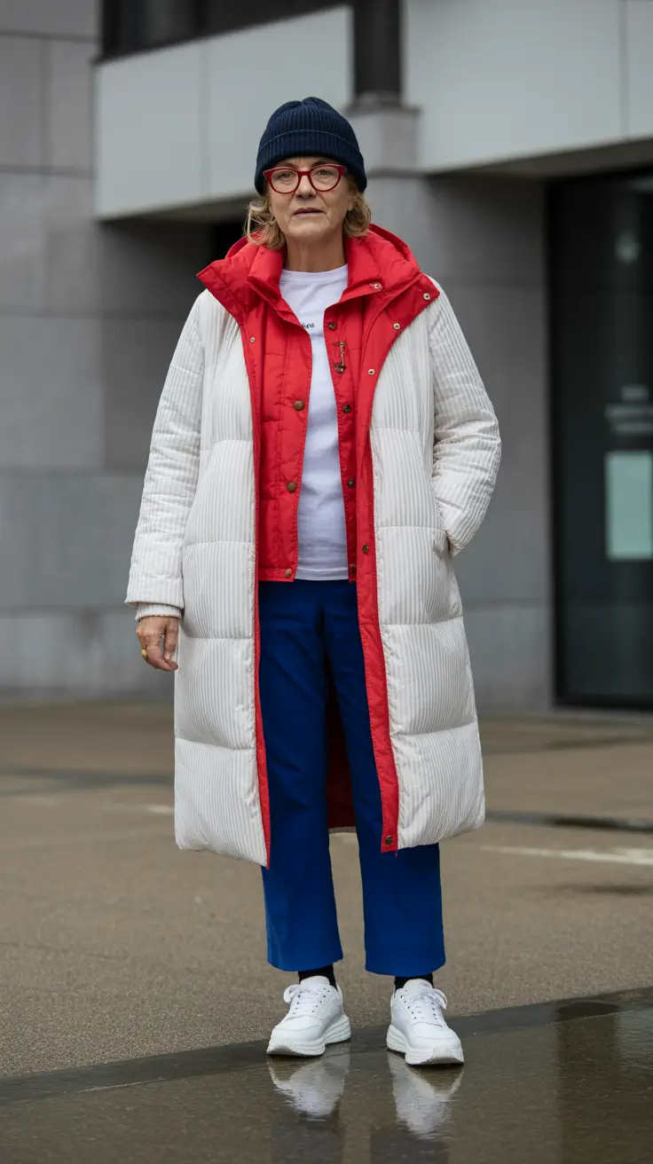 winter outfits for women over 60 Sporty Layers with Bold Colors