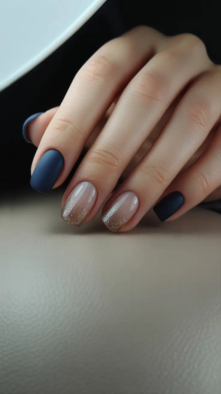 dark winter nails short Midnight and Gold Gradient Magic