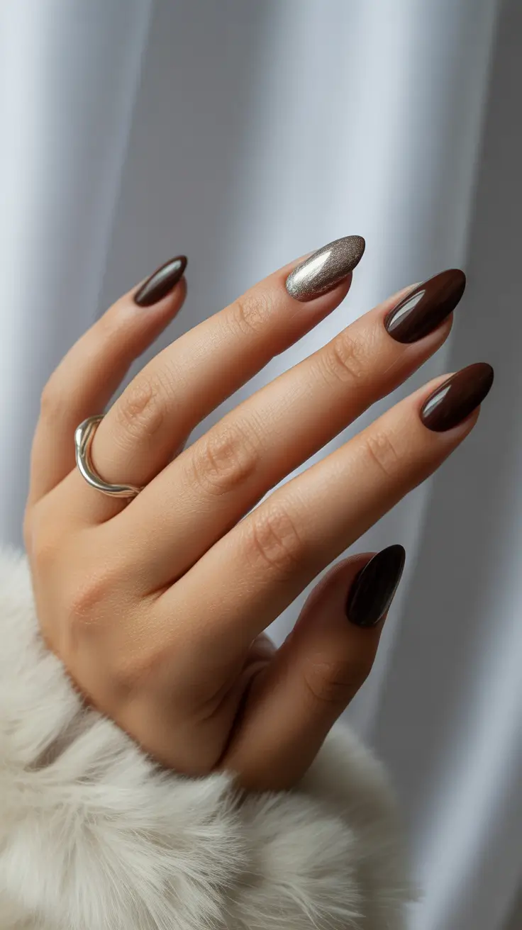 dark winter nails almond Bronzed Espresso Glow