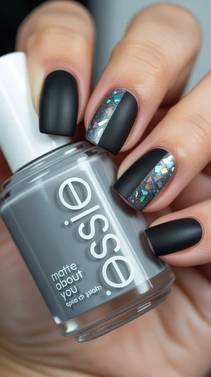 dark winter nails designs Futuristic Charcoal Geometry