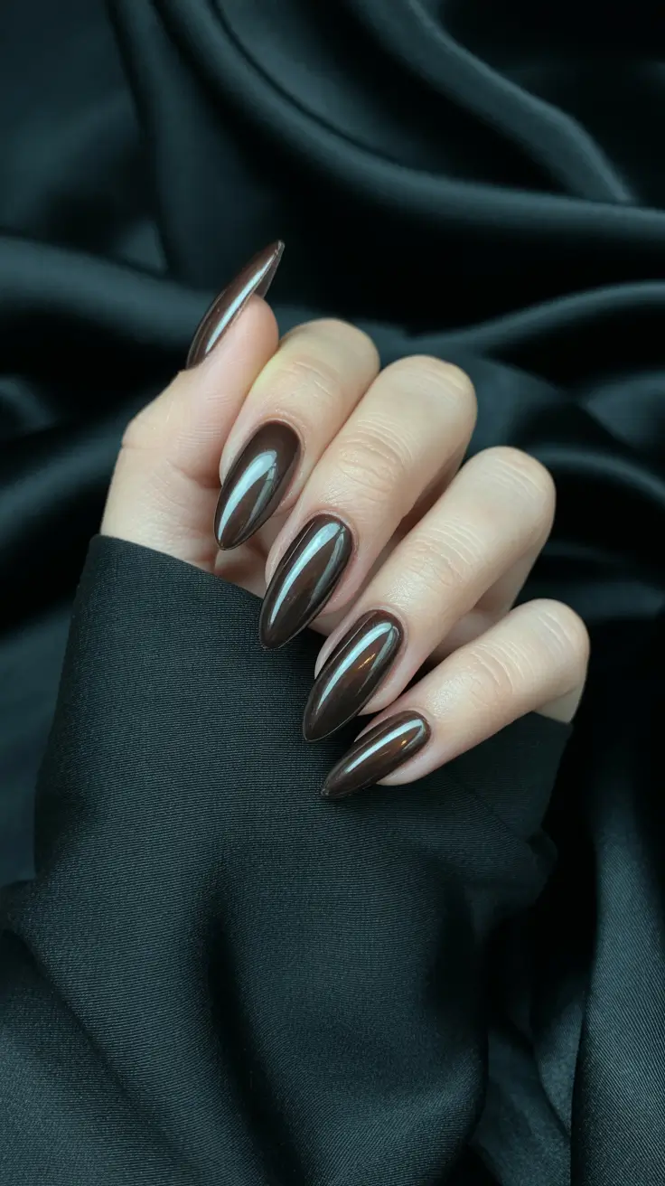 dark winter nails almond Espresso Glaze Perfection