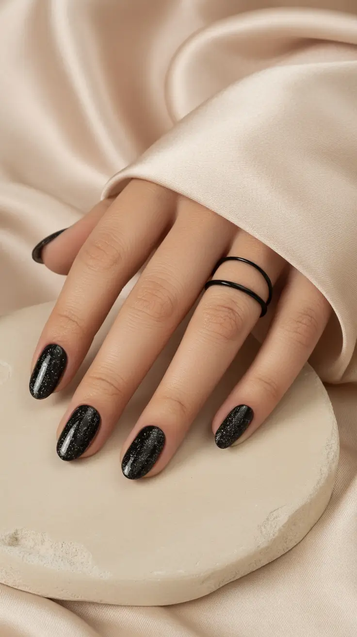 dark winter nails almond Starlit Onyx