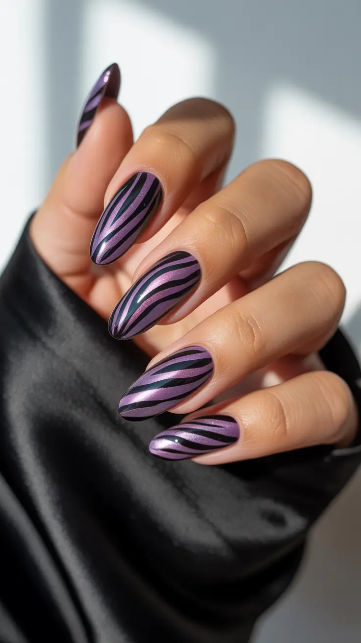 dark winter nails with design Amethyst Stripe Fantasy
