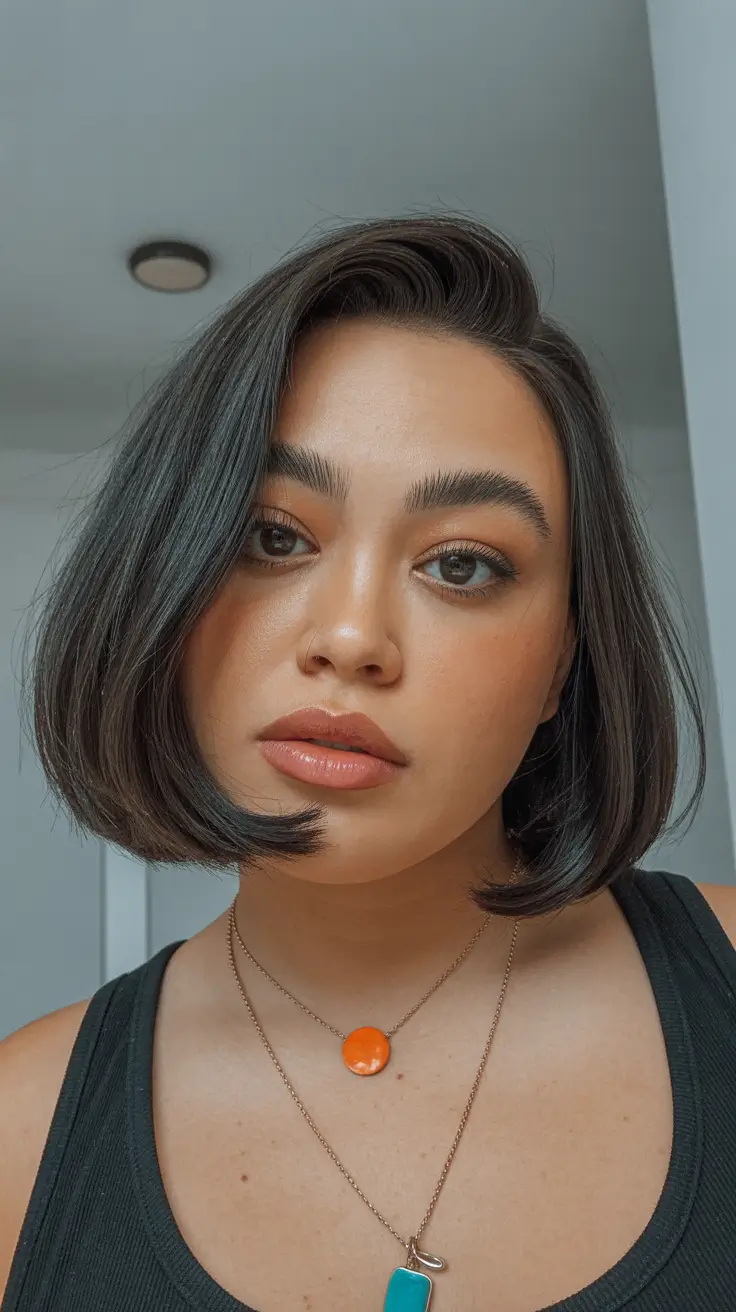 winter haircuts for plus size women Sleek Short Bob with Side Part