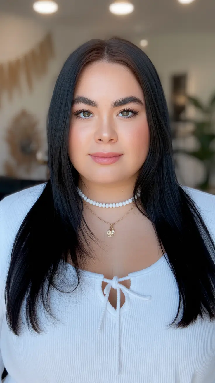 winter haircuts for plus size women Straight Sleek Cut with Center Part