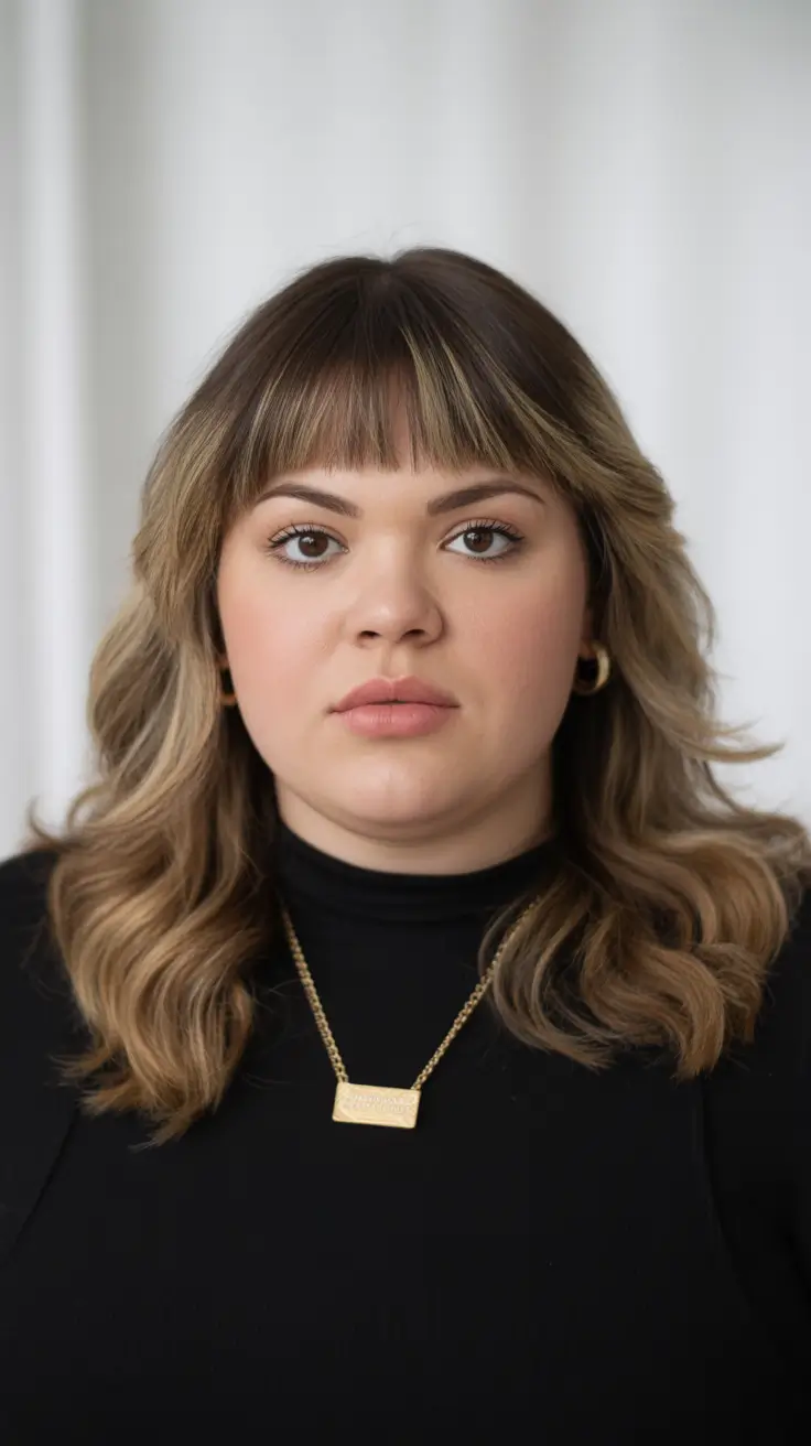 winter haircuts for plus size women Layered Shoulder-Length Cut with Soft Bangs