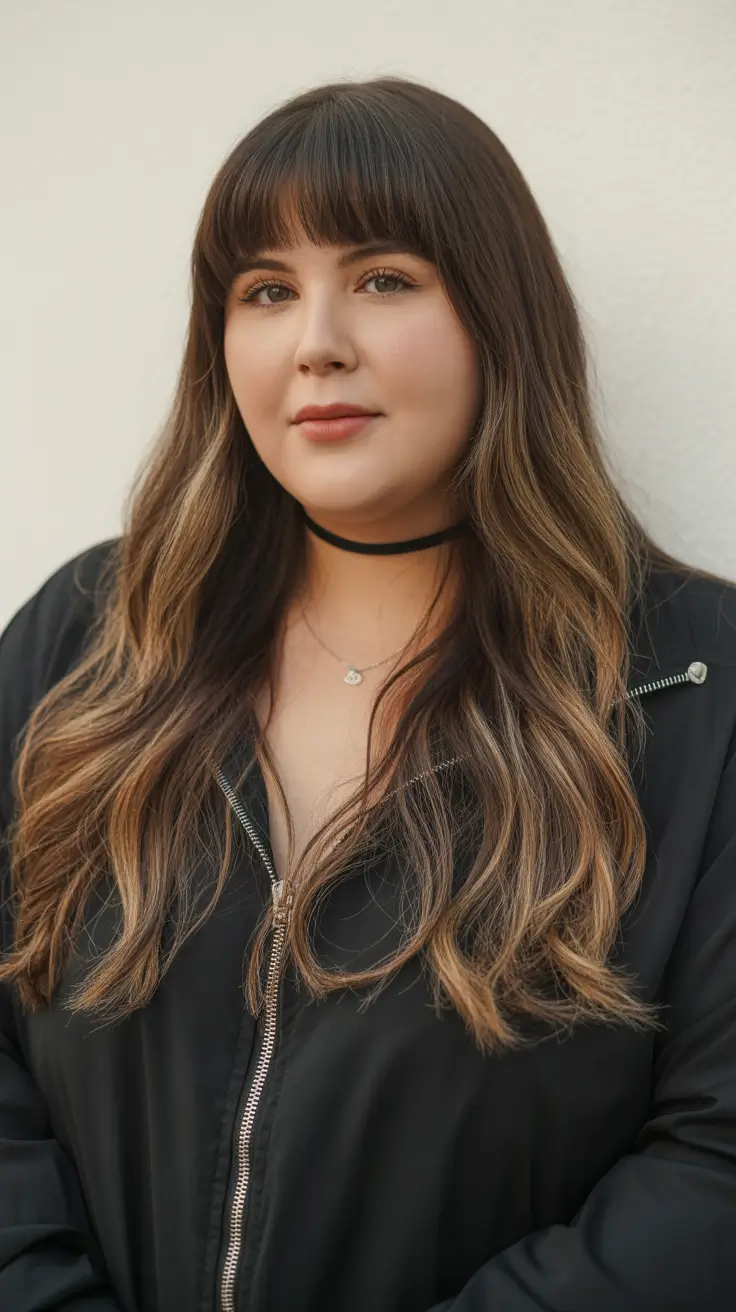 winter haircuts for plus size women Long Layers with Subtle Bangs