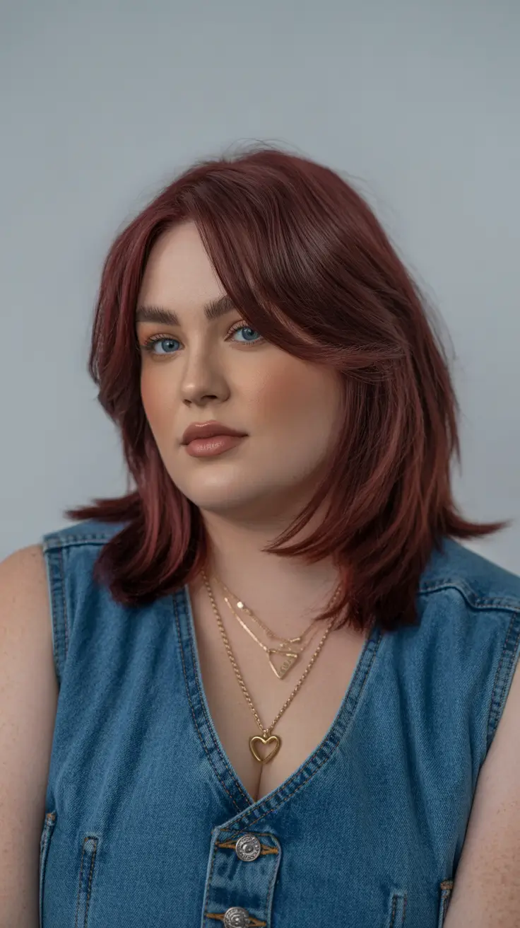 winter haircuts for plus size women Deep Burgundy Layered Lob